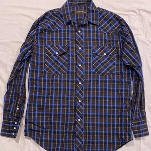 Roper Men's Black and Blue Checkered Shirt